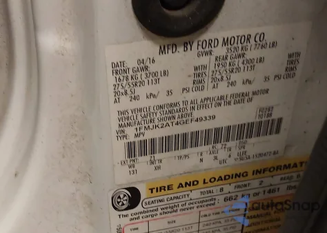 2016 Ford Expedition El Limited z USA, uszkodzony, nr VIN 1FMJK2AT4GEF49339